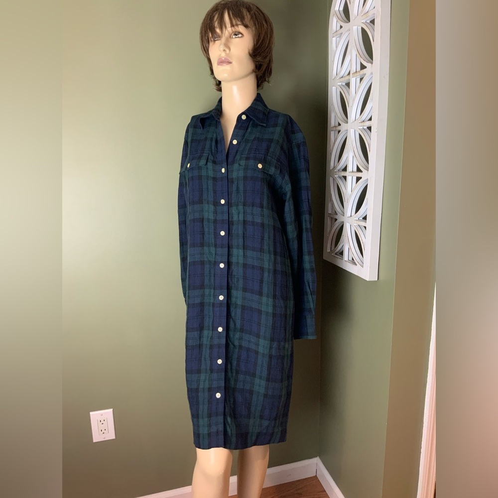 Ralph Lauren Navy and Green Long Sleeve Dress medium